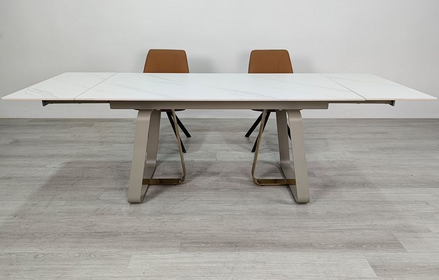 Стіл BIANCO LUXE CERAMIC 160(240)*90 білий мат/білий+золото опис, фото, купити