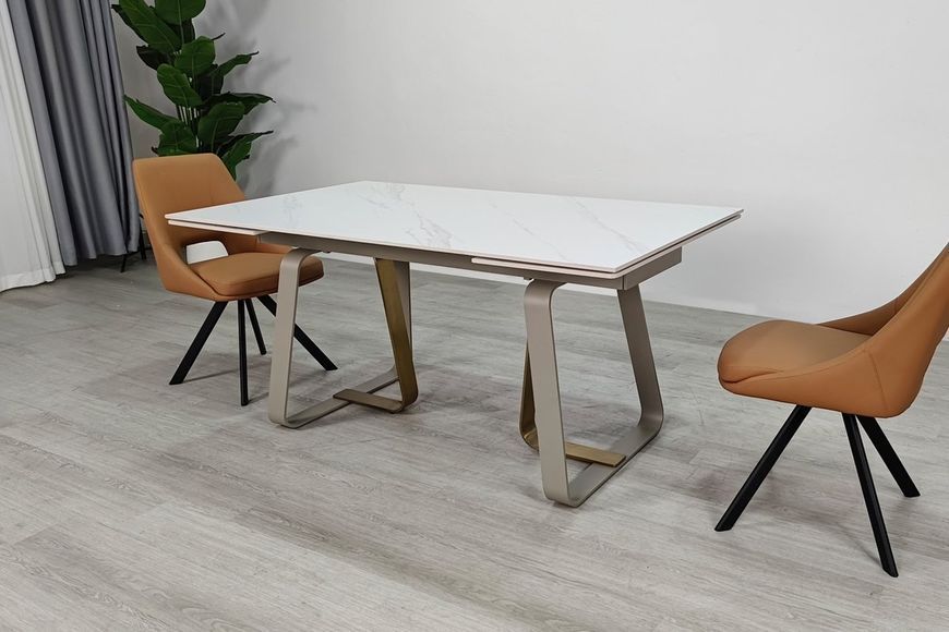 Стіл BIANCO LUXE CERAMIC 160(240)*90 білий мат/білий+золото опис, фото, купити
