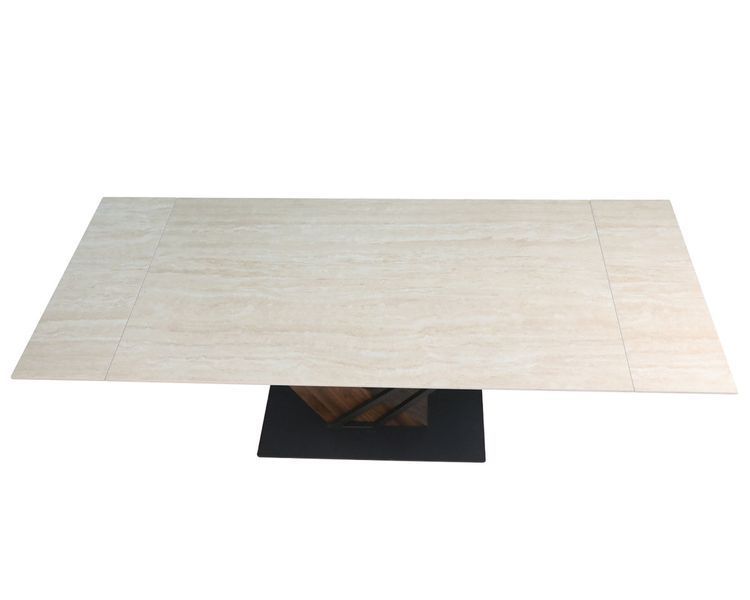 Стіл FERNANDO CERAMIC 160(220)x90 травертин мат/темний горіх опис, фото, купити