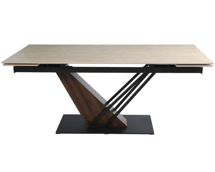 Стіл FERNANDO CERAMIC 180(240)x90 травертин мат/темний горіх опис, фото, купити